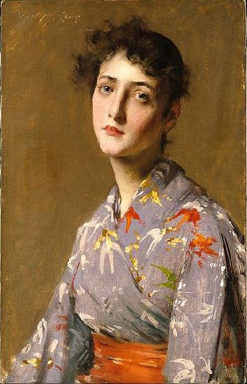 William Merritt Chase Girl in a Japanese Costume Norge oil painting art